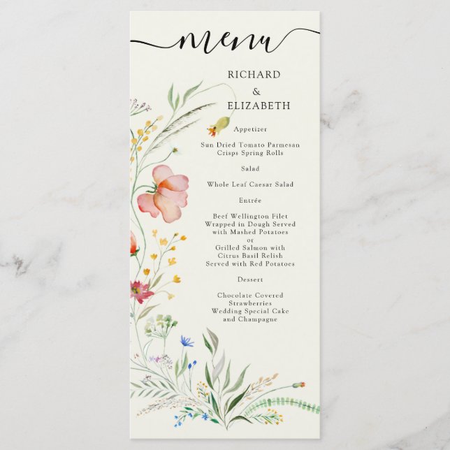 Menu Flores Silvestres Modernas Casamento Minimalista E (Frente)