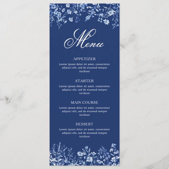 Menu Flores silvestres no cardápio Azul Francês (Frente)