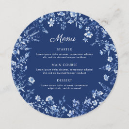 Menu Flores silvestres no cardápio redondo azul francês