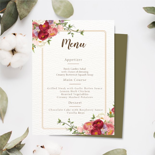 Menu Flores Tropicais de Aquarela e Casamento Verde (Criador carregado)