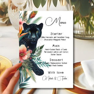 Menu Flores Tropicais De Aquarela E Jaguar