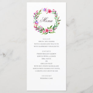 Menu Flores tropicais rosa. Casamento floral de aquarel