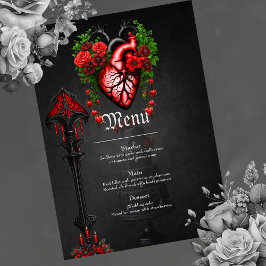 Menu Flores vermelhas do coração gótico.