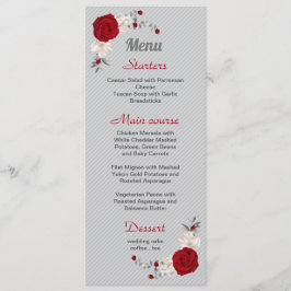 Menu flores vermelhas e brancas folhas prateadas casame