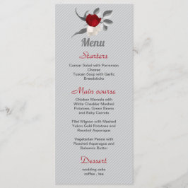 Menu flores vermelhas e brancas folhas prateadas casame