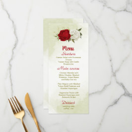 Menu flores vermelhas folhas verdes casamento