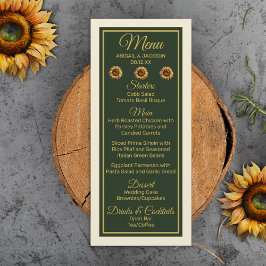 Menu Floresta de Casamento de Girassol Verde e Dourada