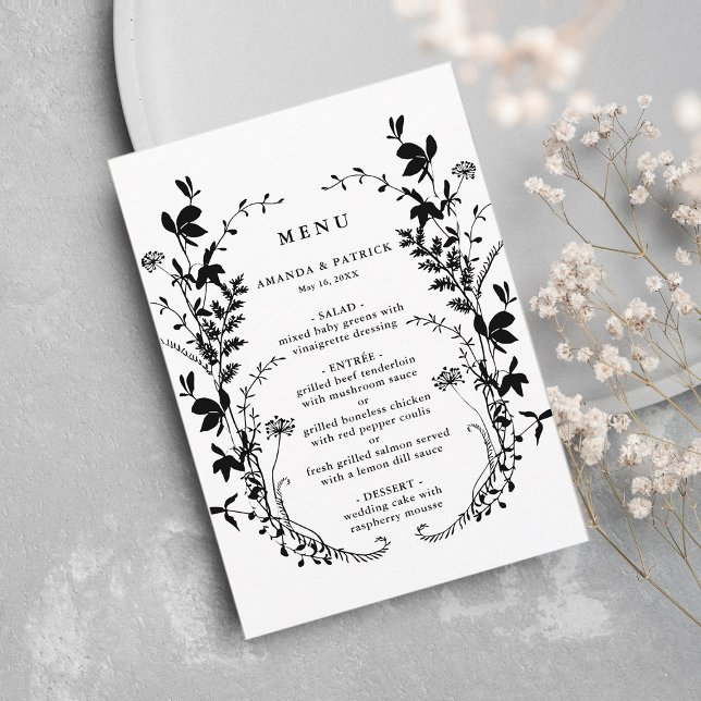 Menu Floresta Silhouette Wreath Casamento Preto e Branc (Criador carregado)