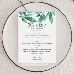 Menu Floresta verde de verão. Casamento botânico floral