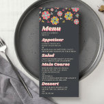 Menu Flower Power 70's Retro Groovy Wedding<br><div class="desc">Comemore em estilo com os cartões de cardápio de casamento retrô dos anos 70. Esta design é fácil de personalizar com a sua redação de eventos especiais e os seus convidados ficarão entusiasmados quando virem estes menus fabulosos. Itens correspondentes podem ser encontrados na coleção.</div>