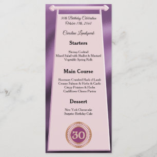 Menu Folha Glitter Dourada aniversário de 30 anos Rosa
