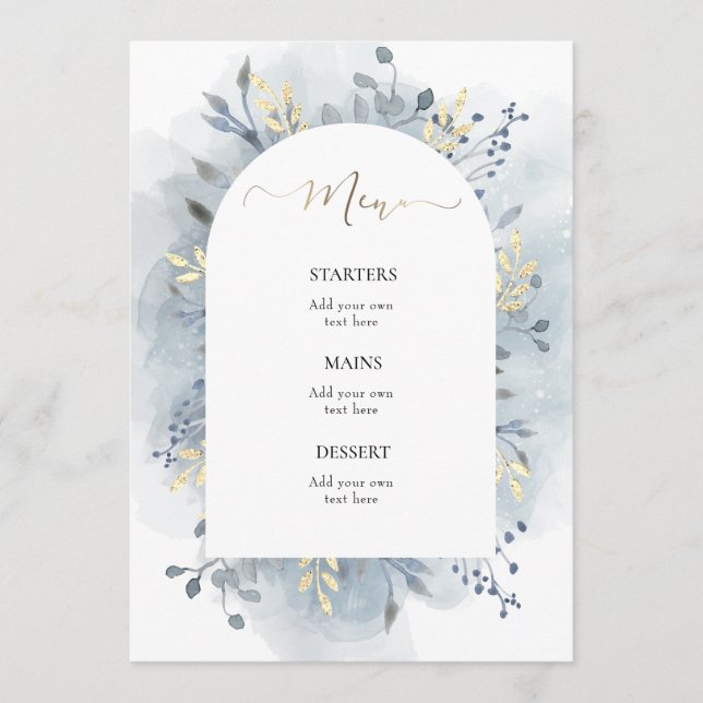 Menu folhagem azul aquarela (Frente)