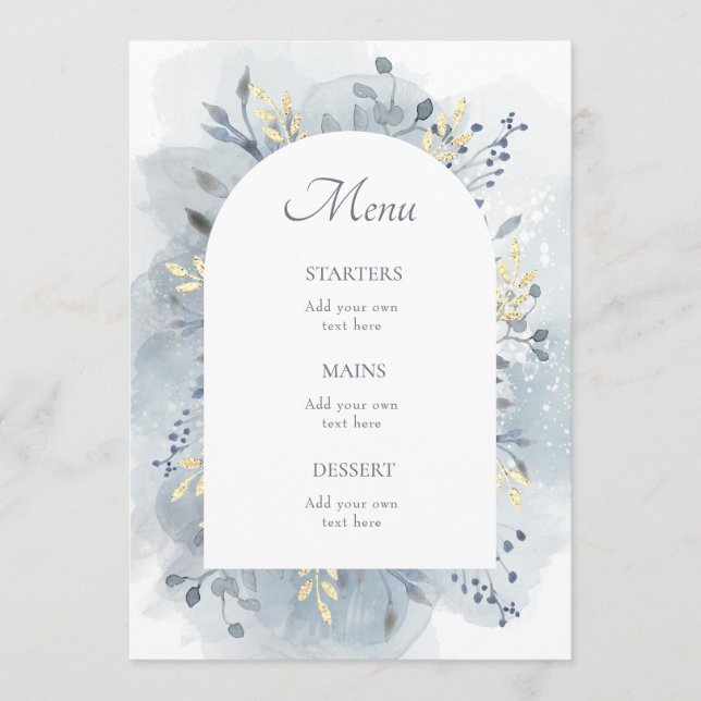 Menu folhagem de aquarela azul (Frente)