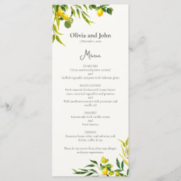 Menu Folhagem de Limão em Aquarela Casamento de Citrino