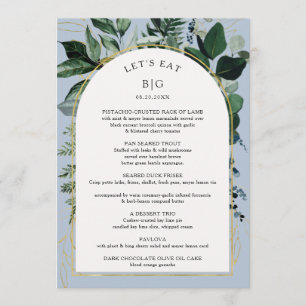 Menu Folhas Botânicas Dusty Blue Modern Boho Arch