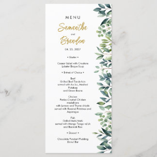 Menu Folhas botânicas elegantes e verdes Casamento