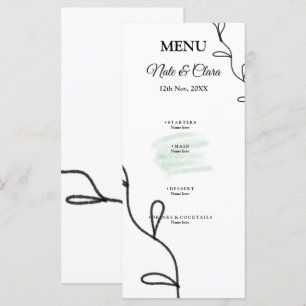 Menu Folhas de arte de linha em aquarela verde simples