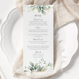 Menu Folhas de Eucalipto Verde Elegante Boda Dourada