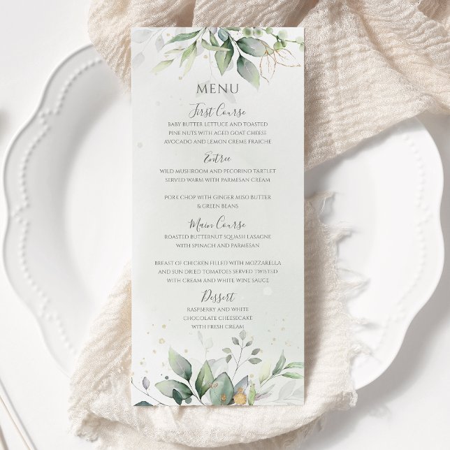 Menu Folhas de Eucalipto Verde Elegante Casamento Doura (Criador carregado)