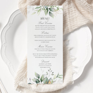Menu Folhas de Eucalipto Verde Elegante Casamento Doura