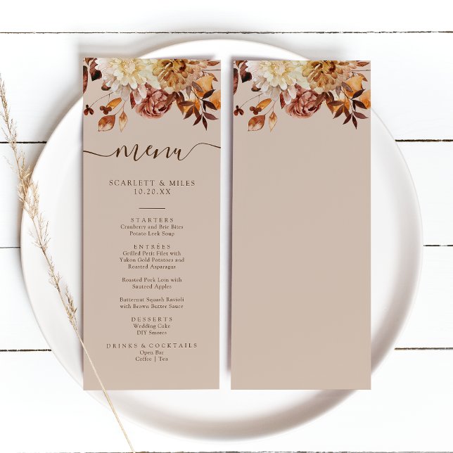 Menu Folhas de Taupe (Taupe Watercolor Fall Leaves Wedding Menu by Painted Paperie
)