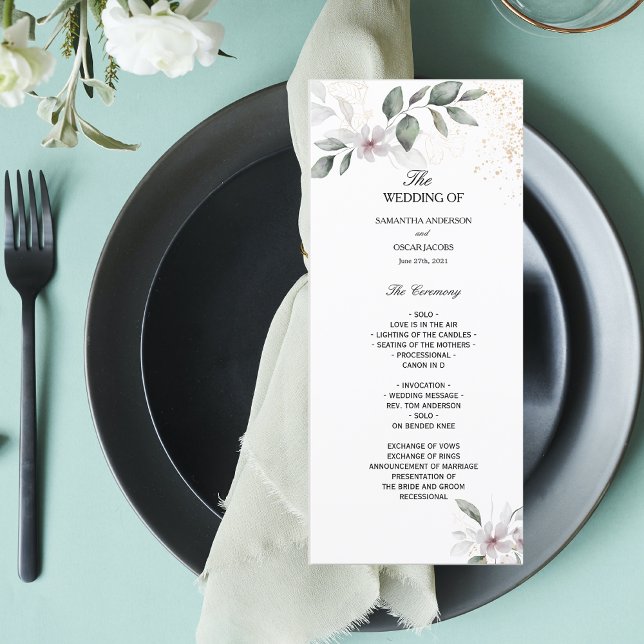 Menu Folhas e Flores em Aquarela Gentle Greenery | Dour (Criador carregado)