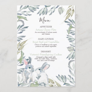 Menu Folhas Pintadas e Coelhinhos da Floresta em Aquare