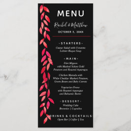Menu Folhas rosa-quente com aquarelas no casamento negr