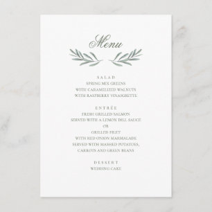 Menu Folhas simples de azeitona. Casamento italiano. Bo