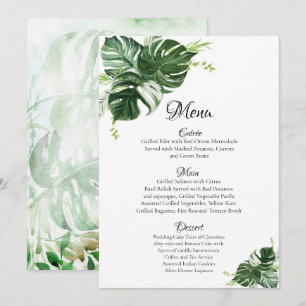 Menu Folhas Tropicais Verdes de Monstera Casamento