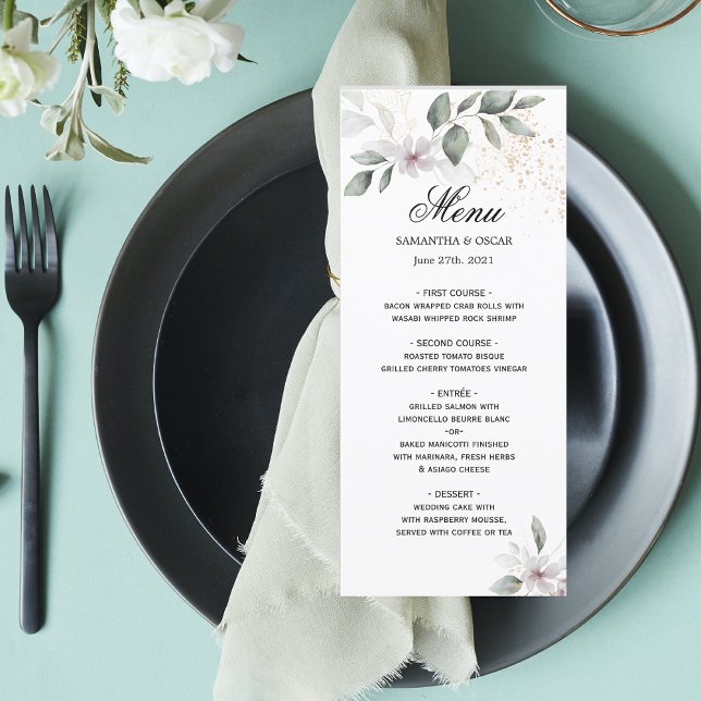 Menu Folia e Flor Aquarela Gentle Greenery | Dourado (Criador carregado)