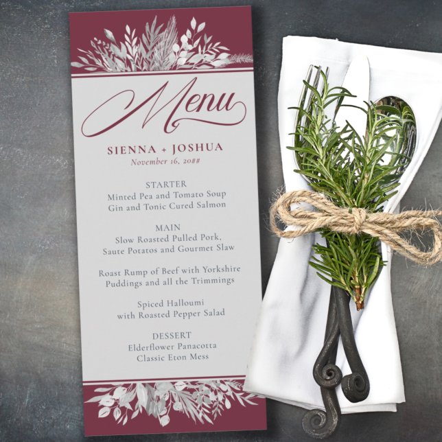 Menu Foliage Duet Burgundy Cinza Botânica (Criador carregado)