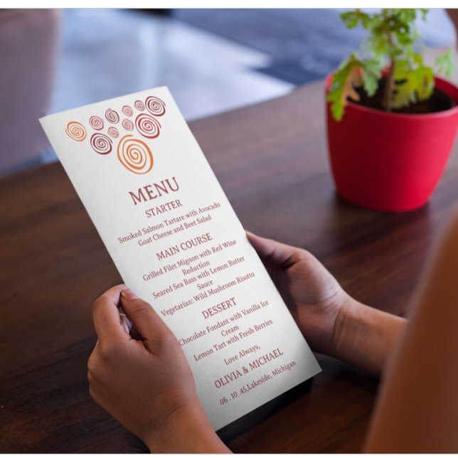 Menu Forma Africana Abstrata Editável para Casamento Ét (Criador carregado)