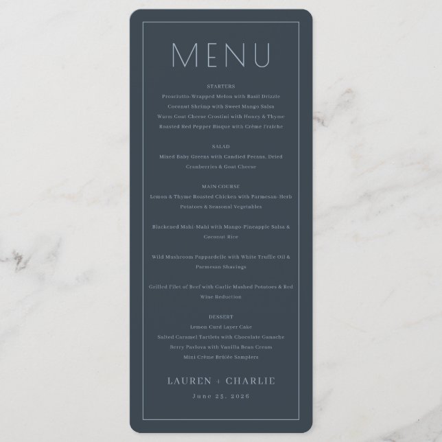 Menu Formal Azul Marinho Elegante (Frente)
