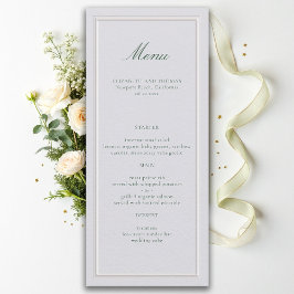 Menu Formal Classic Green Elevated Frame Ivory Wedding
