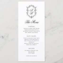 Menu Formal Clássico Negro e Branco Casamento de Crest