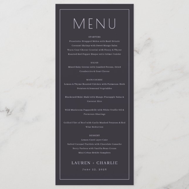 Menu Formal de Carvão Sofisticado (Frente)