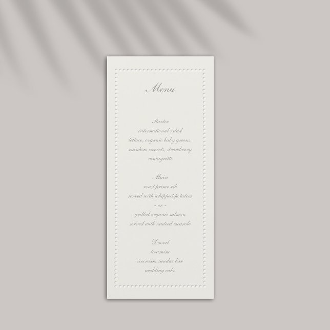 Menu Formal De Casamento De Frame Embarcado Faux (formal wedding menu traditional faux embossed beaded frame ecru eggshell elegant black tie)