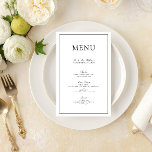 Menu Formal de Casamento de Script Branco e Preto<br><div class="desc">Coloque a mesa com um toque de elegância usando nosso Elegante Menu Formal Black & White Script Wedding. Este cardápio maravilhosamente desenhado é graciosamente reproduzido em uma sofisticada tipografia clássica em preto e branco e em uma escrita delicada. O tema preto-e-branco adiciona um toque formal à vossa decoração de recepção,...</div>