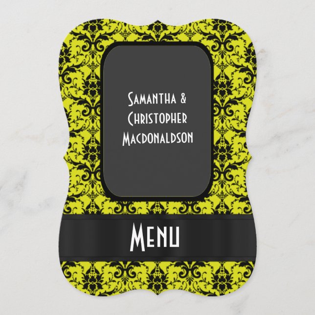 Menu formal de casamento do damasco amarelo-claro (Frente)