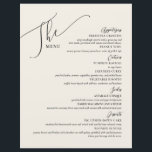 Menu Formal de Casamento - Osso Negro Elegante<br><div class="desc">Estes menus elegantes e delgados de folha de papel formal de janto,  de 8, 5" x 11",  apresentam letras negras em um fundo branco ósseo com a mensagem "O Menu",  com espaços reservados para 2 aperitivos,  3 entradas,  2 lados e 2 sobremesas.</div>