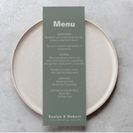 Menu Formal de Casamento Verde Elegante Minimalist