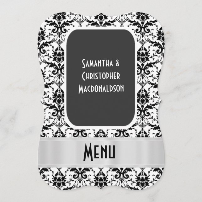 Menu formal do casamento de damascos brancos e pre (Frente)