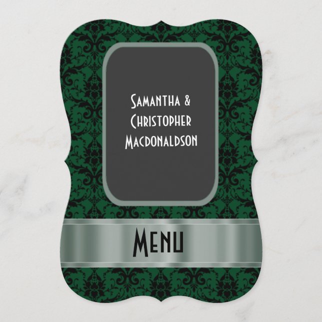 Menu formal do casamento de damascos pretos e verd (Frente)