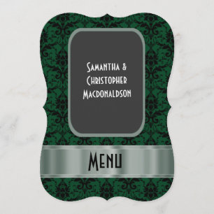 Menu formal do casamento de damascos pretos e verd