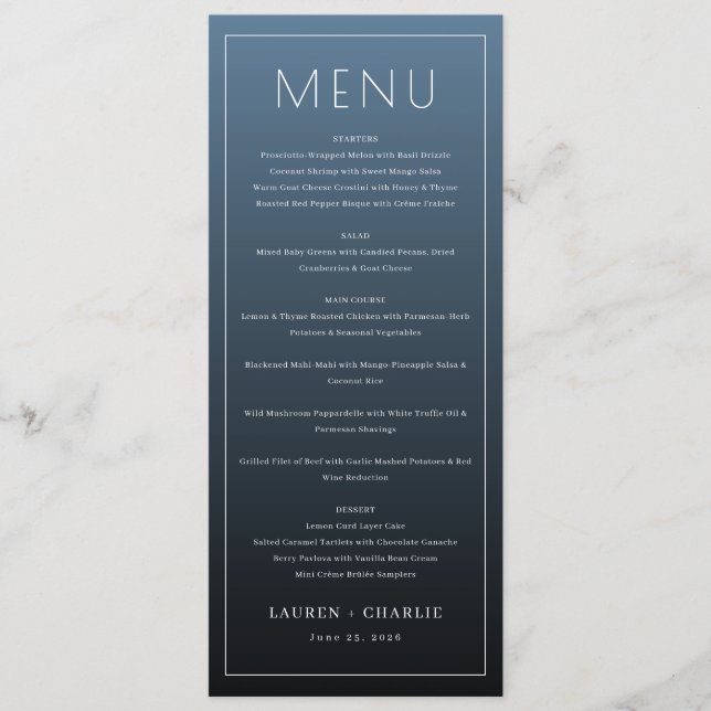 Menu Formal Elegante Azul-Marinho (Frente)