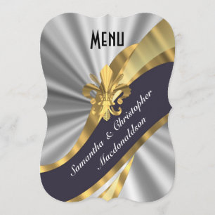 Menu formal elegante do casamento da prata e do