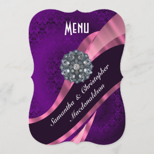 Menu formal elegante do casamento do damasco