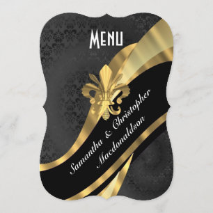 Menu formal elegante do casamento do ouro preto do
