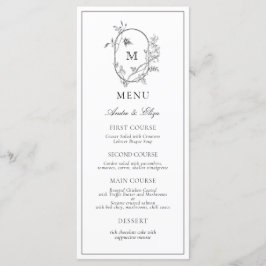Menu Formal Floral Crest Monograma Casamento